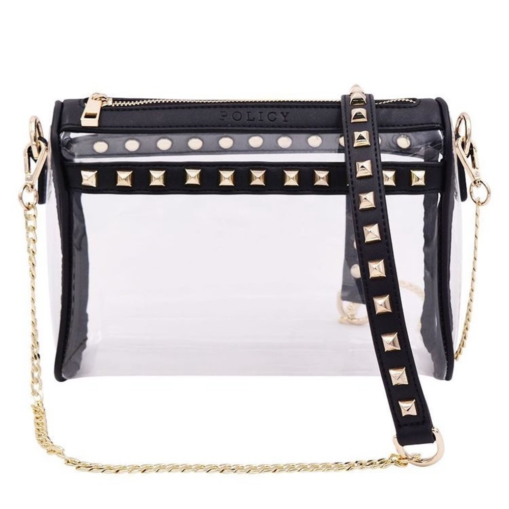 Game Day Policy Handbags The Rockstar black & gold studded clear purse